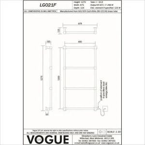 Vogue Ballerina WM - BR Towel Radiator Heating Only - Chrome 1275X675 detail view - Image 3