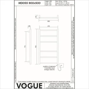 Vogue Ideal Towel Radiator Dual Energy - Polished Stainless Steel 900X500 detail view - Image 3