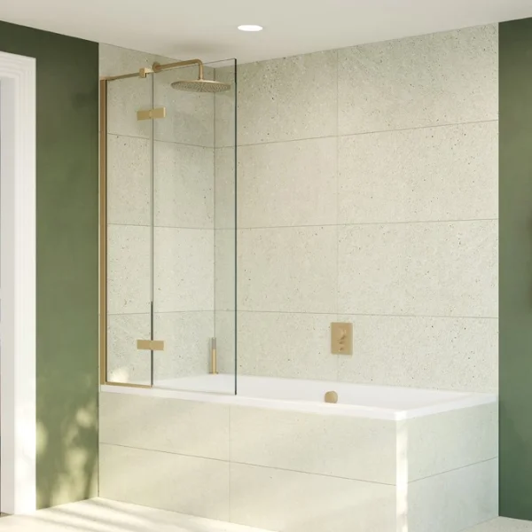 Crosswater Optix 10 Hinged Bath Screen with Inline Panel 90 Left Handed Brushed Brass