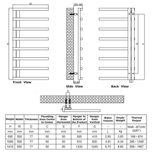 Reina Celico 500 X 585 Stainless Steel Towel Radiator technical drawing - Image 3