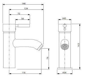 Crosswater Design Monobloc Basin Mixer Tap without Waste Chrome technical drawing - Image 4