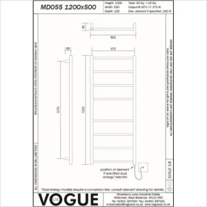 Vogue Ideal Towel Radiator Heating Only - Polished Stainless Steel 1200X500 detail view - Image 3