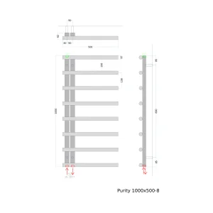 AVA Purity 1000 x 500mm Brushed Brass PVD Stainless Steel Towel Rail technical drawing - Image 4