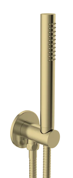 Just Taps Vos Round Water Outlet With Holder Metal Hose And Slim Hand Shower Brushed Brass