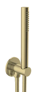 Just Taps Vos Round Water Outlet With Holder Metal Hose And Slim Hand Shower Brushed Brass