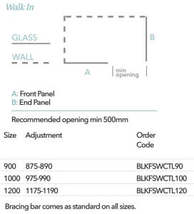 Merlyn Black Framed Squared Wetroom Panel technical drawing - Image 2