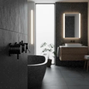 Ava Trend 4 Way 3 Handle Thermostat Valve W/Flange - Brushed Black detail view - Image 2