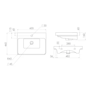 Saneux Hyde 60x46cm Washbasin 1th detail view - Image 6