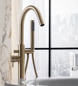 Crosswater Mpro Bath Shower Mixer Floor Standing Brushed Brass detail view - Image 2