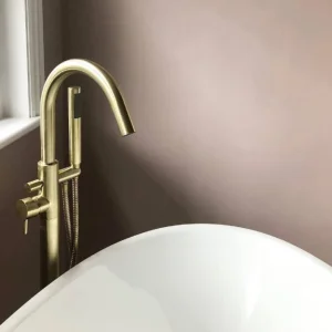 Crosswater Mpro Bath Shower Mixer Floor Standing Brushed Brass detail view - Image 4