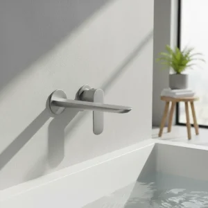 Ava Purity 2 Hole Wall Mounted Bath Mixer - Brushed Stainless Steel detail view - Image 2