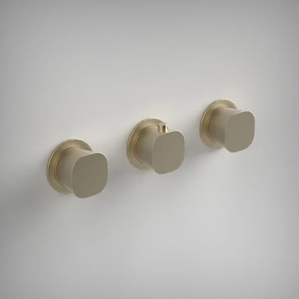 Ava Purity 2 Way 3 Handle Thermostatic Valve W/ Flanges - Brushed Brass