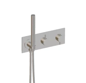 Ava Trend 2 Way 2 Handle Thermostatic Valve With Built In Hand Shower W/3 Hole Backplate - Polished Stainless Steel detail view - Image 3