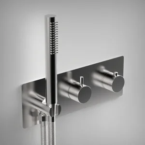 Ava Trend 2 Way 2 Handle Thermostatic Valve With Built In Hand Shower W/3 Hole Backplate - Polished Stainless Steel