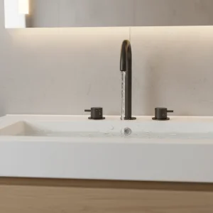 Ava Trend 3 Hole Deck Mounted Basin Mixer W/ Flanges - Brushed Black detail view - Image 3