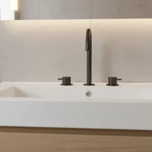 Ava Trend 3 Hole Deck Mounted Basin Mixer W/ Flanges - Brushed Black detail view - Image 4