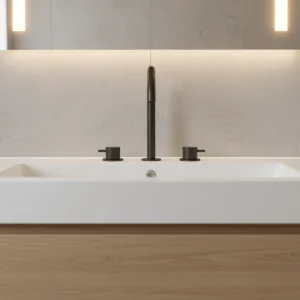 Ava Trend 3 Hole Deck Mounted Basin Mixer W/ Flanges - Brushed Black detail view - Image 5