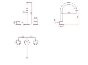 Ava Trend 3 Hole Deck Mounted Basin Mixer W/ Flanges - Brushed Black technical drawing - Image 6