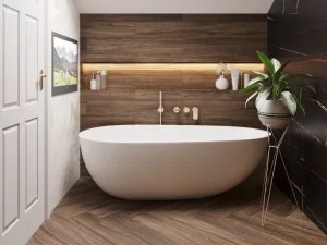 Ava Purity Thermostatic 4 Hole Wall Mounted Bath Shower Mixer - Brushed Brass detail view - Image 4