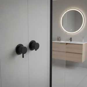 Ava Trend 1 Way 2 Handle Thermostatic Valve W/ Flanges - Brushed Black detail view - Image 2