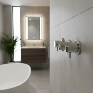 Ava Trend 2 Way 3 Handle Thermostatic Valve W/ Flanges - Polished Stainless Steel detail view - Image 2