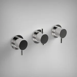 Ava Trend 2 Way 3 Handle Thermostatic Valve W/ Flanges - Polished Stainless Steel