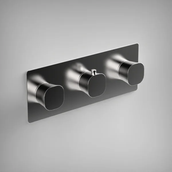 Ava Purity 2 Way 3 Handle Thermostatic Valve W/ Backplate - Polished Stainless Steel