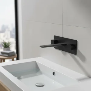 Ava Purity 3 Hole Wall Mounted Basin Mixer With Back Plate - Brushed Black detail view - Image 3