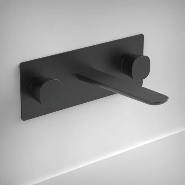 Ava Purity 3 Hole Wall Mounted Basin Mixer With Back Plate - Brushed Black