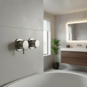 Ava Trend 2 Way 2 Handle Thermostatic Valve W/flanges - Brushed Stainless Steel detail view - Image 2