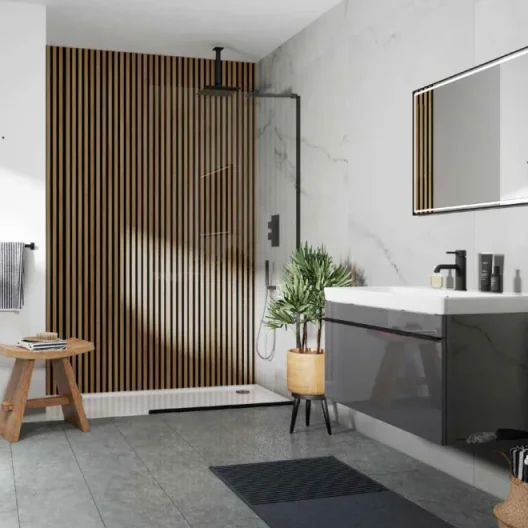 Abacus Slatwall Oak And Black Wall Panel Pack 2400 X 170 X 19mm (Per Piece) (3 Pack) (1.2msq) detail view - Image 5