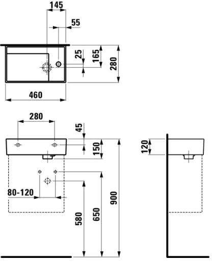 Laufen Kartell Basin Asy R/h 460x280mm 1th No O/flow - White detail view - Image 2