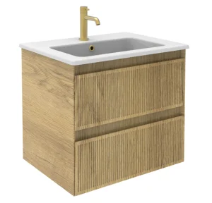 Saneux Monument 60cm 2 Drawer Wall Mounted Unit - Portland Oak