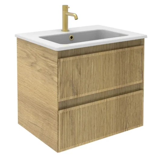 Saneux Monument 60cm 2 Drawer Wall Mounted Unit - Portland Oak product image - Image 1