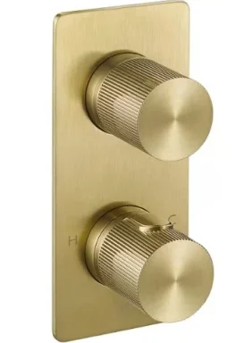 JTP Evo Brushed brass thermostatic 2 outlet valve product image - Image 1