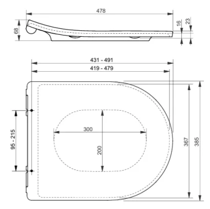 TOTO RP Soft Close Toilet Seat With Quick Release Gloss White technical drawing - Image 2