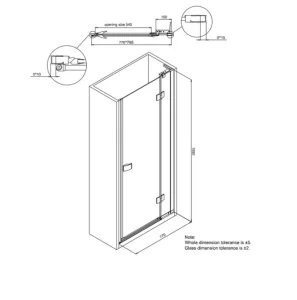 Crosswater Design Hinged Door Silver Clear 800 V2 detail view - Image 2