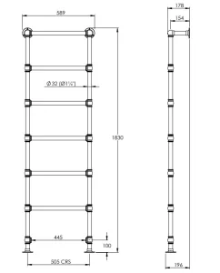Lefroy Brooks Edwardian Ladder Towel Rail 183x59cm - Nickel technical drawing - Image 2