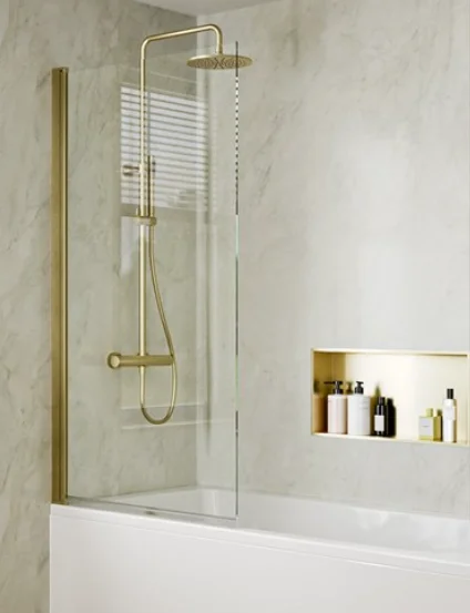 Crosswater 6mm Hinged Bath Screen 800 Brushed Brass