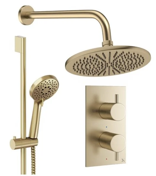 Crosswater Design Shower Set 4 Brushed Brass 300mm