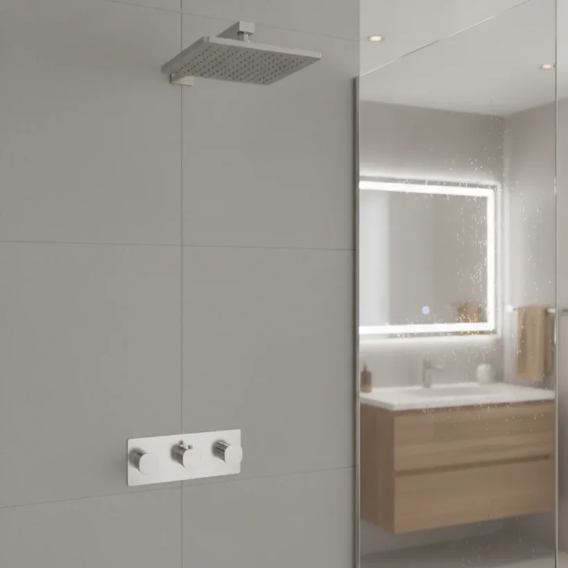 Ava Purity 3 Way 3 Handle Thermostatic Valve W/ Backplate 3.0 - Brushed Stainless Steel detail view - Image 3