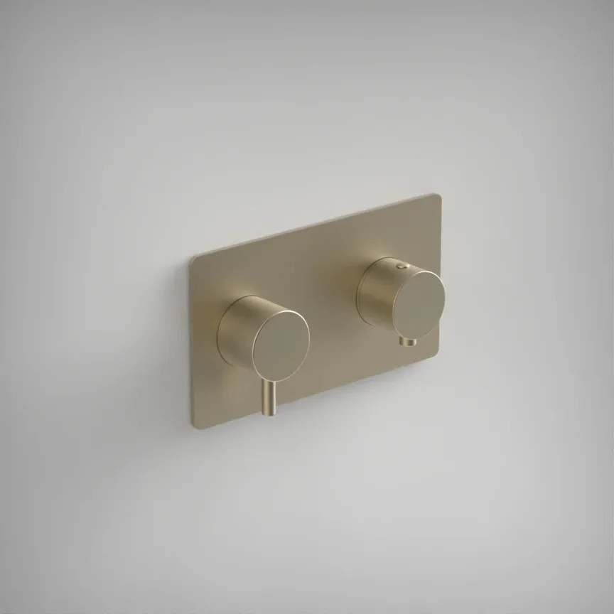 Ava Trend 2 Way 2 Handle Thermostatic Valve W/ Backplate 3.0 - Brushed Brass product image - Image 1