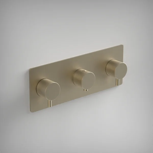 Ava Trend 4 Way 3 Handle Thermostat Valve W/backplate 3.0 - Brushed Brass