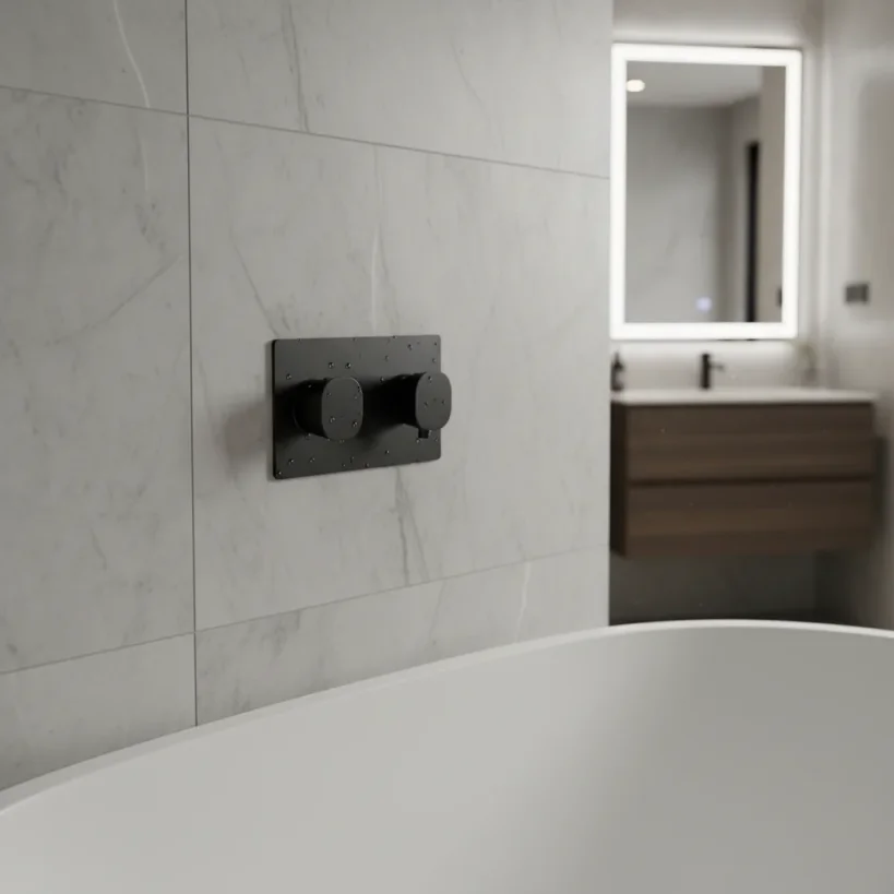 Ava Purity 2 Way 2 Handle Thermostatic Valve W/flanges 3.0 - Brushed Black detail view - Image 4