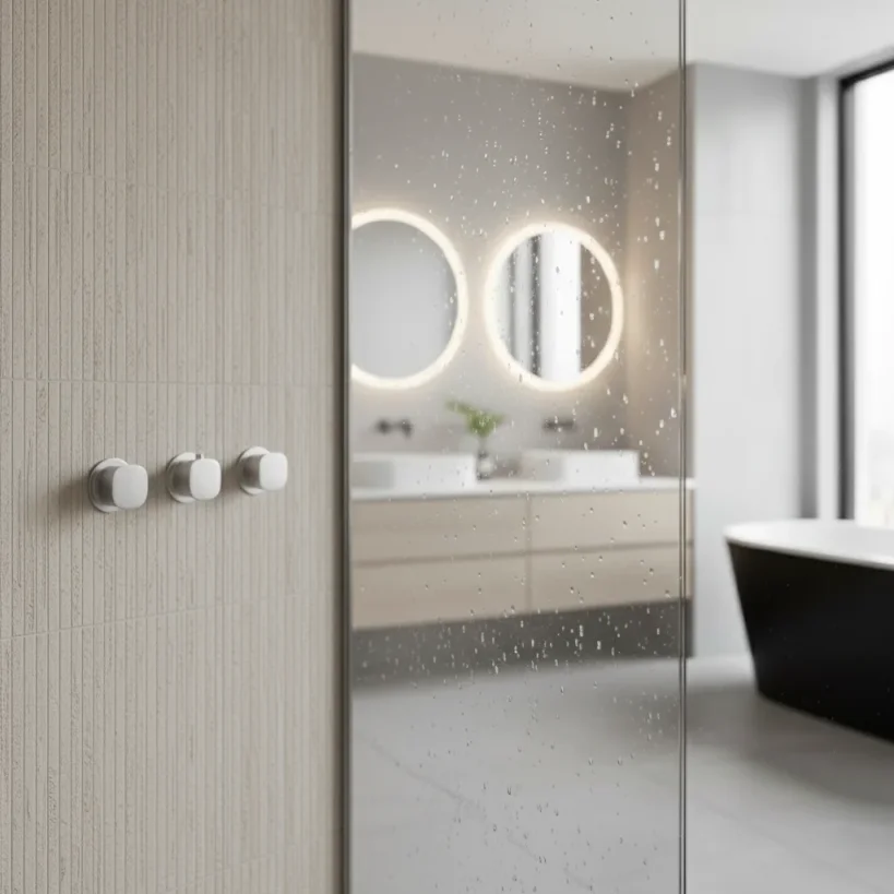 Ava Purity 3 Way 3 Handle Thermostatic Valve W/ Flanges 3.0 - Brushed Stainless Steel detail view - Image 4