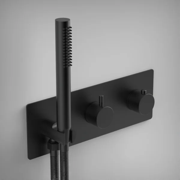 Ava Trend 2 Way 2 Handle Thermostatic Valve With Built In Hand Shower W/3 Hole Backplate 3.0 - Brushed Black