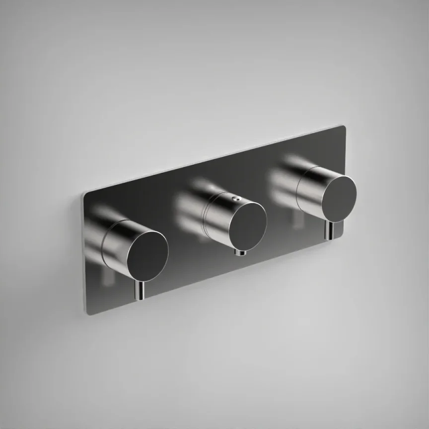 Ava Trend 3 Way 3 Handle Thermostatic Valve W/ Backplate 3.0 - Polished Stainless Steel product image - Image 1