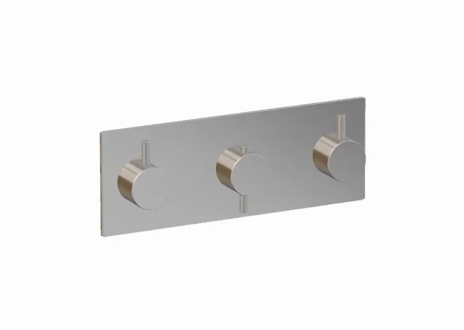 Ava Trend 3 Way 3 Handle Thermostatic Valve W/ Backplate 3.0 - Polished Stainless Steel detail view - Image 3