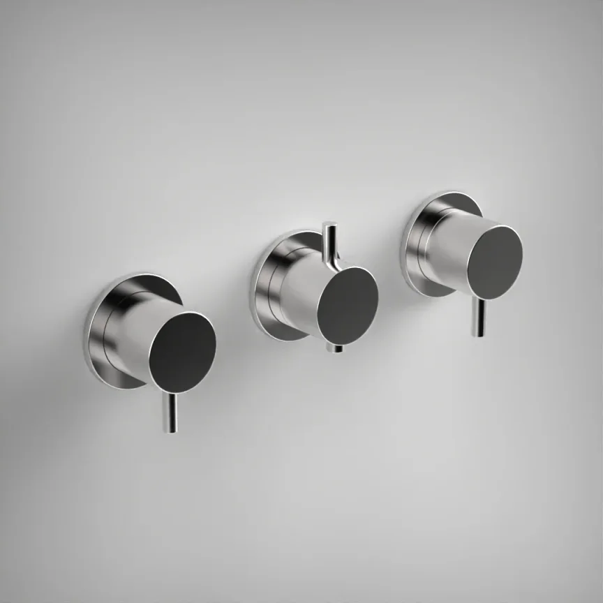Ava Trend 4 Way 3 Handle Thermostat Valve W/flanges 3.0 - Polished Stainless Steel product image - Image 1