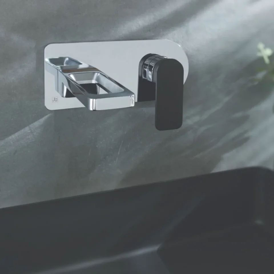 Just Taps Axel Single Lever Wall Mounted Basin Mixer Matt Black Hand Chrome product image - Image 1